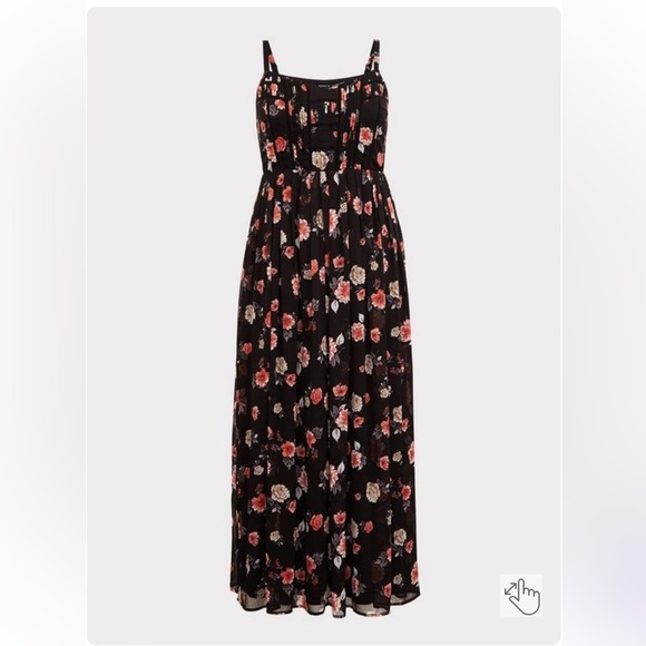Torrid Black Floral Pleated Chiffon Maxi Dress - Picture 3 of 4